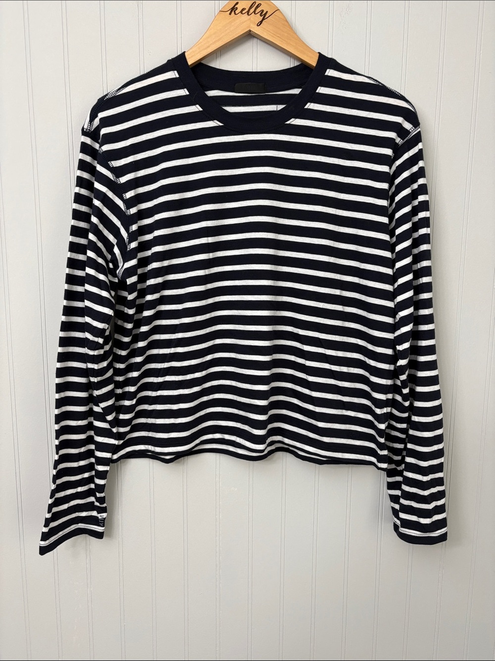 ATM Crewneck Classic Jersey Long Sleeve Boy Tee Shirt Striped Blue White Medium